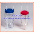 700/900/1100ml Plastic two hole cup with double straw